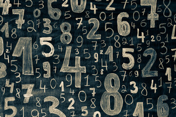 Poster - Background of numbers. from zero to nine. Numbers texture. Finance data concept. Mathematic. Seamless pattern with numbers. financial crisis concept. Business success.