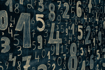 Poster - Background of numbers. from zero to nine. Numbers texture. Finance data concept. Mathematic. Seamless pattern with numbers. financial crisis concept. Business success.