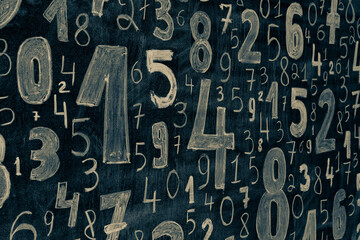 Poster - Background of numbers. from zero to nine. Numbers texture. Finance data concept. Mathematic. Seamless pattern with numbers. financial crisis concept. Business success.