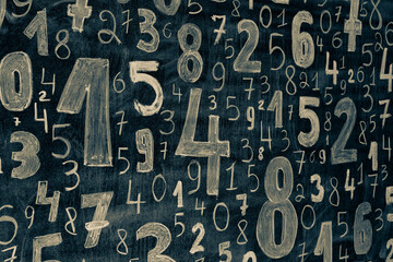 Poster - Background of numbers. from zero to nine. Numbers texture. Finance data concept. Mathematic. Seamless pattern with numbers. financial crisis concept. Business success.