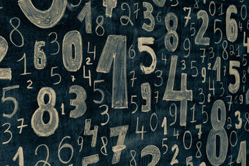 Poster - Background of numbers. from zero to nine. Numbers texture. Finance data concept. Mathematic. Seamless pattern with numbers. financial crisis concept. Business success.