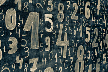 Poster - Background of numbers. from zero to nine. Numbers texture. Finance data concept. Mathematic. Seamless pattern with numbers. financial crisis concept. Business success.