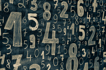 Poster - Background of numbers. from zero to nine. Numbers texture. Finance data concept. Mathematic. Seamless pattern with numbers. financial crisis concept. Business success.