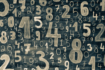 Poster - Background of numbers. from zero to nine. Numbers texture. Finance data concept. Mathematic. Seamless pattern with numbers. financial crisis concept. Business success.