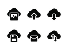 Simple Set Of Cloud Computing Related Vector Solid Icons. Contains Icons As Gallery, Upload, Download And More.