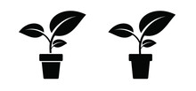 Garden Plant In Pot. Vector Icon Or Pictogram. Flower Pot Pictogram. Spring Time Flowers. Houseplant Silhouette Plants In Pots.