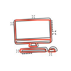 Poster - Personal computer in comic style. Desktop pc cartoon vector illustration on isolated background. Monitor display splash effect sign business concept.