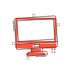 Poster - Personal computer in comic style. Desktop pc cartoon vector illustration on isolated background. Monitor display splash effect sign business concept.