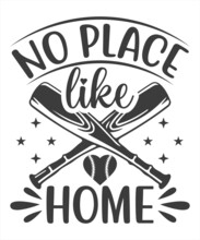 There Is No Place Like Home - Typography Poster. Handmade Lettering Print. Vector Vintage Illustration With House Hood And Lovely Heart And Incense Chimney.