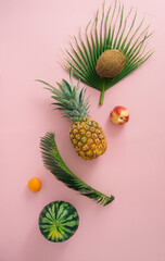 Wall Mural - tropical fruits layout with copy space