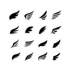 Poster - set of wing icon design, various flat wing symbol silhouette template vector