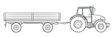 Farm Tractor With Trailer - Stock Outline Illustration Of A Vehicle.