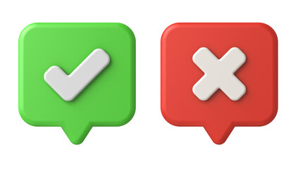Fototapete - Check mark and cross isolated on white background 3D rendering