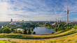 Munich Germany, panorama city skyline at Olympiapark garden