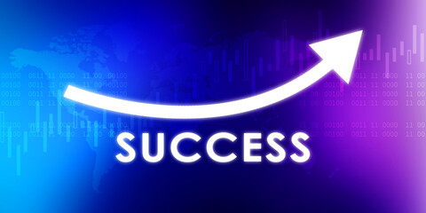 Poster - Rising arrow with success text . 2D illustration
