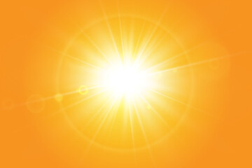 Poster - warm sun on a yellow background. solar rays