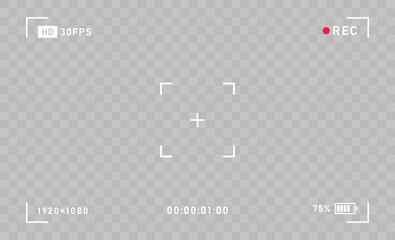 Wall Mural - camera horizontal viewfinder template on a transparent background. 4k phone resolution video rec fra