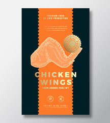 Wall Mural - farm grown chicken wings abstract vector packaging label design template. modern typography banner, 