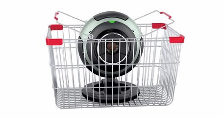 Poster - Webcam adding to shopping basket, 3d animation. 3D rendering isolated on white background