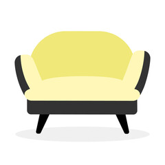 Poster - Upholstered armchair semi flat color vector object. Full sized item on white. Lounge chair with soft yellow upholstery simple cartoon style illustration for web graphic design and animation