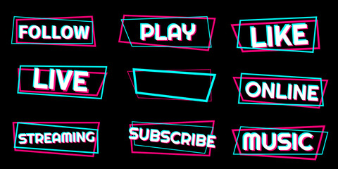 Wall Mural - set of stickers for a popular social network. white - blue - pink sticker on black background. moder