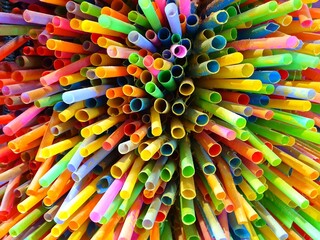 close-up shot of the colorful plastic straws.