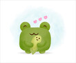 Cute Happy mom frog hugging a baby with in cartoon style