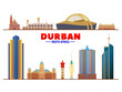 Durban (South Africa) city landmarks. Vector Illustration. Business travel and tourism concept with modern buildings. Image for banner or web site.