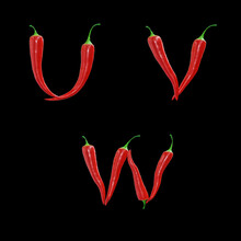 Red Chilli Pepper Capital Letters Alphabet - Letters U-W