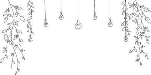 vector linear floral background with light bulbs on wires for background