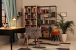© New Africa - Cozy home library interior with collection of different books on shelves
