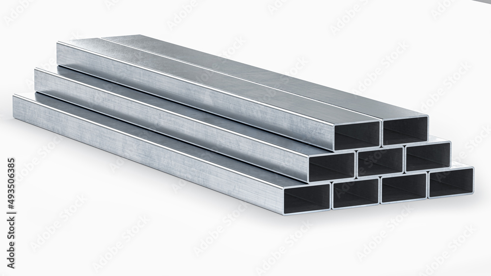 Metel Rectangular Shape Rectangular metal profile isolated on white background. 3d rendering ...