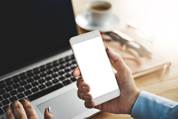 Poster - Theres lots to find online. Closeup shot of a businesswoman using a laptop and cellphone.
