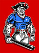 muscular patriot mascot holding baseball bat for school, college or league