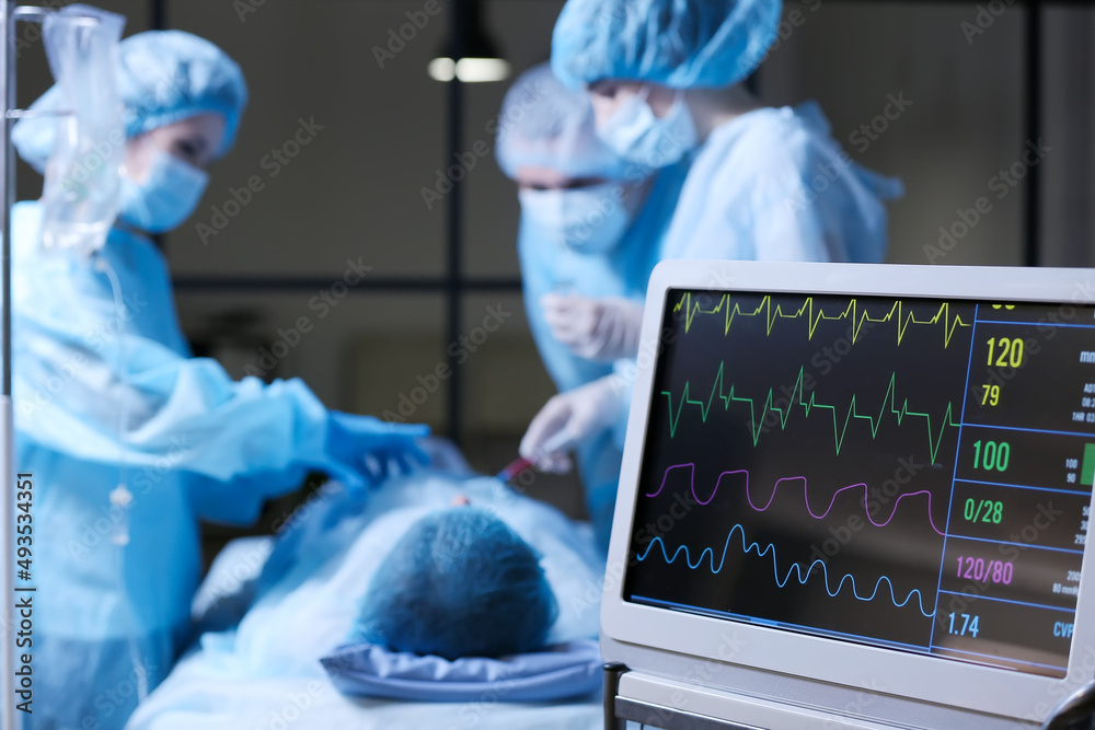 Modern heart rate monitor in operating room