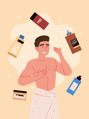 Wall Mural - guy in towel and cosmetics