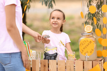 Sticker - Cute girl selling lemonade in park