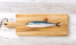 A fish on a cutting board. sardine.  まな板の上の魚。イワシ
