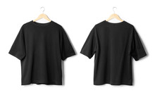 Black Oversize T Shirt Mockup Hanging Isolated On White Background With Clipping Path.