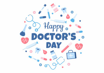 Wall Mural - World Doctors Day Vector Illustration for Greeting Card, Poster or Background with Doctor, Stethoscope and Medical Equipment Image