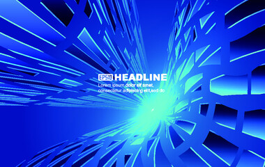 Fototapete - Blue polygonal fragments collide upward against a force sense tech vector background