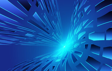 Fototapete - Blue polygonal fragments collide upward against a force sense tech background