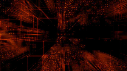 Neural Network. Intelligent Smart Grid and AI Concept. Orange Tech Background. 3D Render.