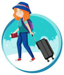 Sticker - Woman travel holiday theme with backpack and luggage