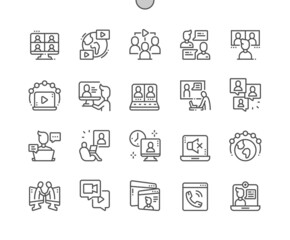 Poster - Online meeting. Conference. Video call. Business and communication. Pixel Perfect Vector Thin Line Icons. Simple Minimal Pictogram