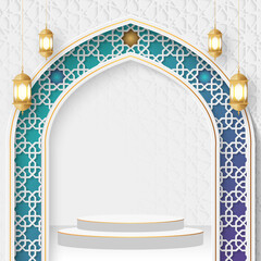 Wall Mural - Ramadan and Eid Islamic Podium 3D Product Display Sale Banner Background, Ramadan sale social media post