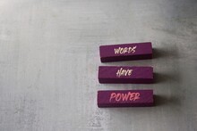 Text WORDS HAVE POWER on wooden blocks. Education, storytelling and copywriting marketing business