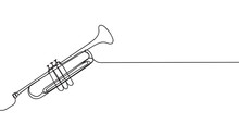 Continuous One Line Drawing Of Trumpet Music Instrument