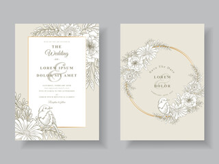 Wall Mural - Minimalist wedding invitations card floral line art