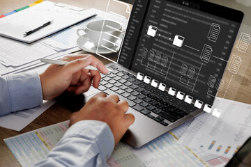 Poster - business man signing contract document and paper document management concep erp